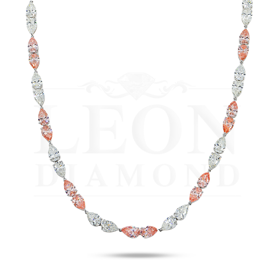 18K White Gold Pear Cut & Fancy Pink Diamond Necklace 36.46Ct Necklace