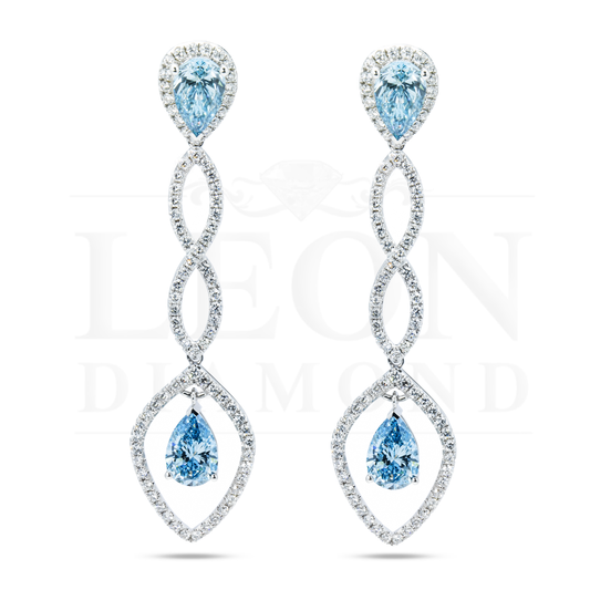 18K White Gold Pear Cut Fancy Vivid Blue Diamond Drop Earrings 5.50Ctw