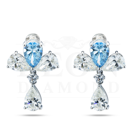 18K White Gold Pear Cut Fancy Vivid Blue Diamond Drop Earrings 9.06Ctw