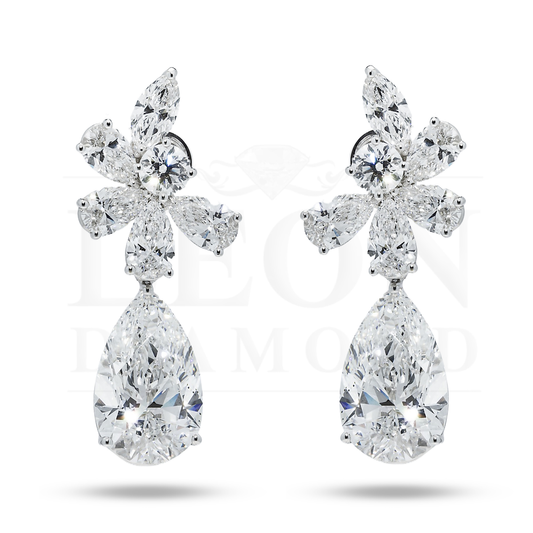 18K White Gold Pear & Marquise Cut Diamond Drop Earrings 17.36Ctw