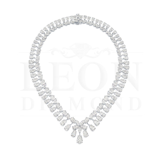 18K White Gold Pear & Marquise Cut Diamond Necklace 109.97Ct Necklace