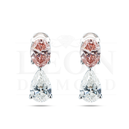 18K White Gold Pear & Oval Cut Pink Vivid Diamond Drop Earrings 4.69Ctw