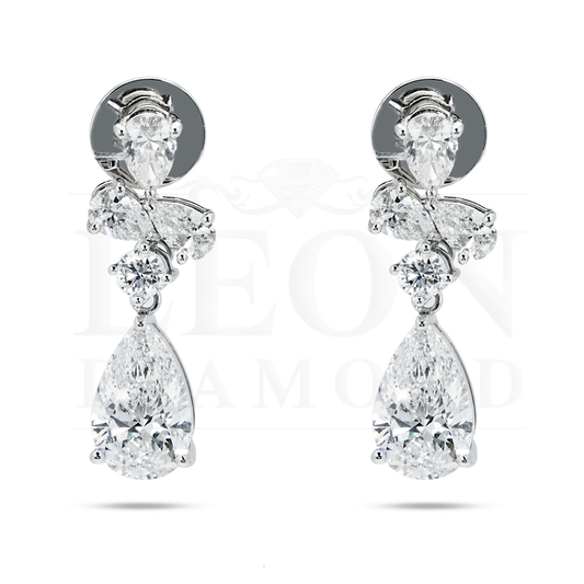 18K White Gold Pear & Round Cut Diamond Drop Earrings 14.34Ctw