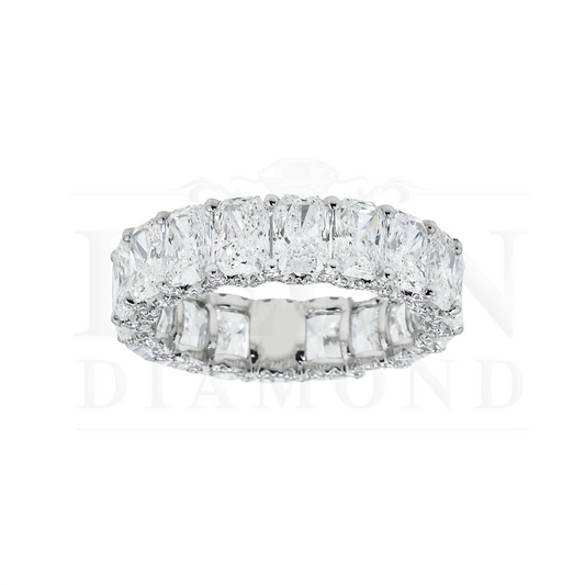 18K White Gold Radiant Cut Diamond Eternity Ring W/ Encrusted Setting 8.65Ct (Size 6) Rings