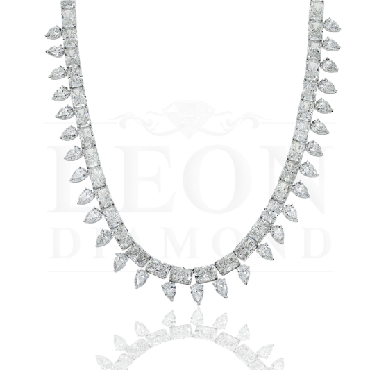 18K White Gold Radiant & Pear Cut Diamond Necklace 118Ct Chains