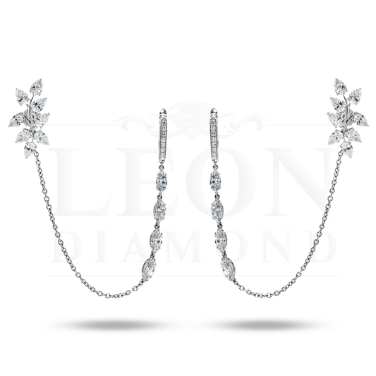 18K White Gold Reversable Vine Climber Daimond Earrings 6.31Ctw