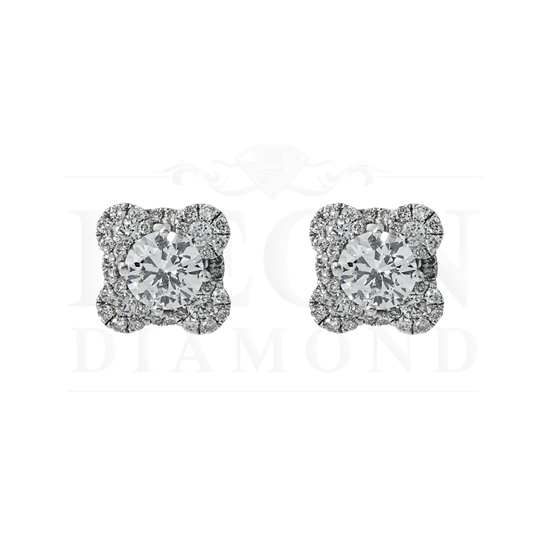 18K White Gold Round Diamond Clover Cluster Stud Earrings 1.29Ctw