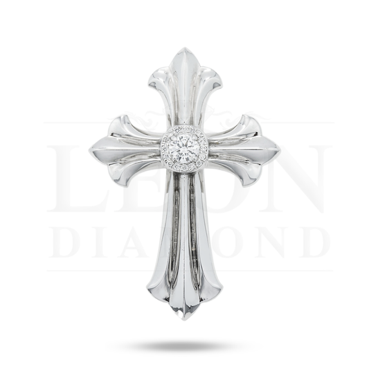 18K White Gold Round Diamond Cross Pendant 0.36Ct Jewelry