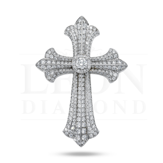 18K White Gold Round Diamond Cross Pendant 2.01Ct