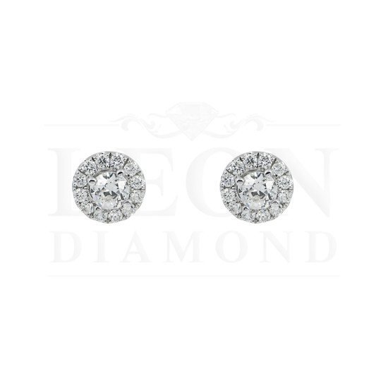 18K White Gold Round Diamond Halo Stud Earrings 1.35Ctw