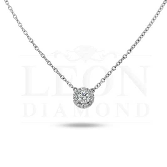 18K White Gold Round Diamond Pendant & Chain 0.27Ct Necklace