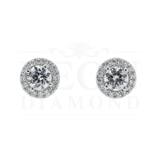 18K White Gold Round Diamond Studs W/ Halo 2.78Ctw Earrings