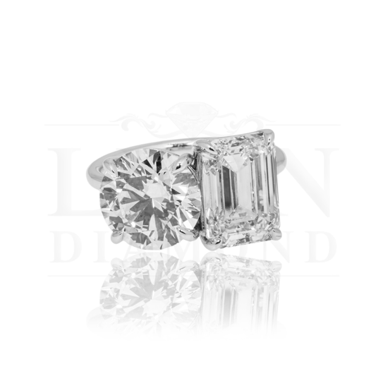 18K White Gold Round & Emerald Cut Double Diamond Ring 7.52Ctw Bridal