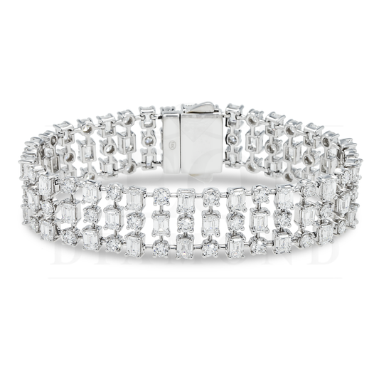 18K White Gold Round & Emerald Cut Triple Row Diamond Bracelet 19.95Ctw Bracelets