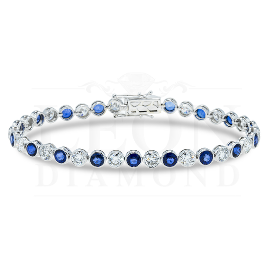 18K White Gold Round Sapphire & Diamond Bezel Set Bracelet Bracelets