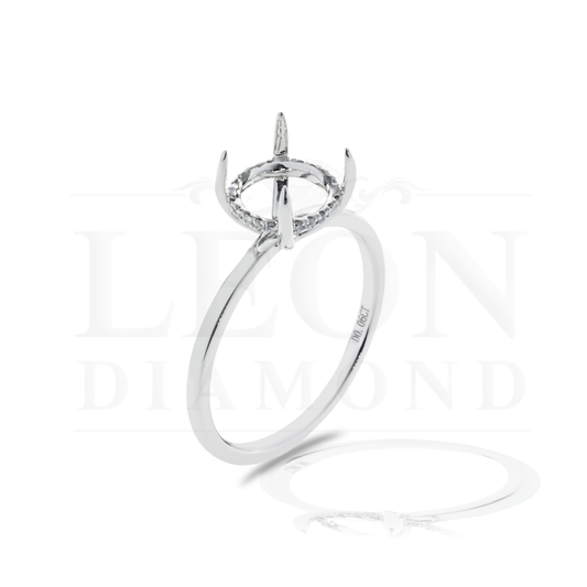 18K White Gold Round Solitaire Semi Mount W/ Hidden Halo 0.06Ct Bridal