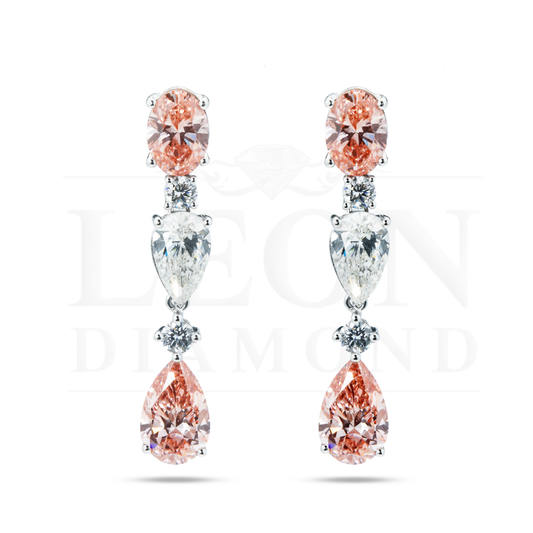 18K White Gold Three Teir Pink Diamond Drop Earrings 7.43Ctw