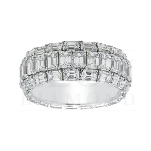 18K White Gold Triple Row Emerald Cut Diamond Ring 6.86Ct Rings