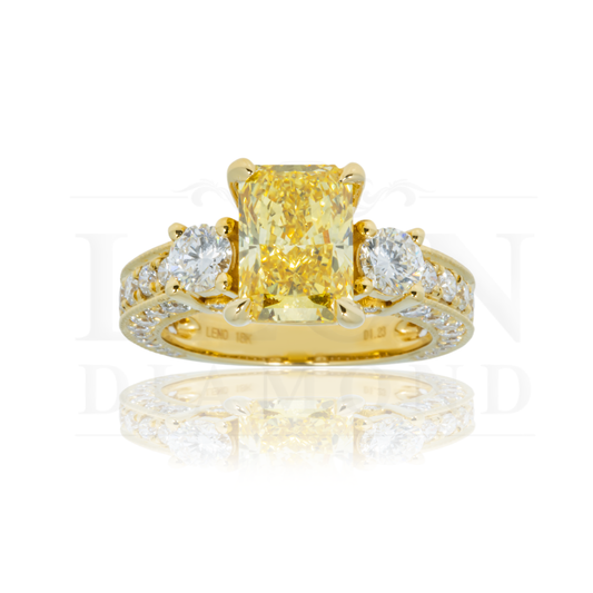 18K Yellow Gold 2Ct Radiant Cut Fancy Vivid Diamond Engagement Ring 3.23Ctw Bridal