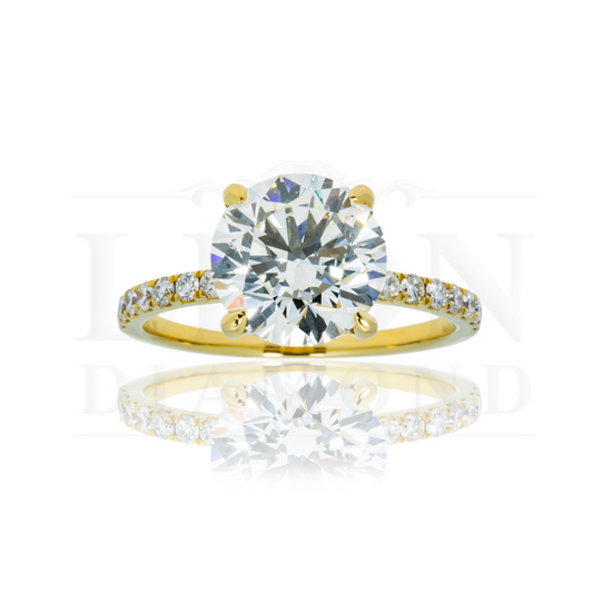 18K Yellow Gold 3.17Ct Round Cut Diamond Engagement Ring 3.57Ctw Bridal