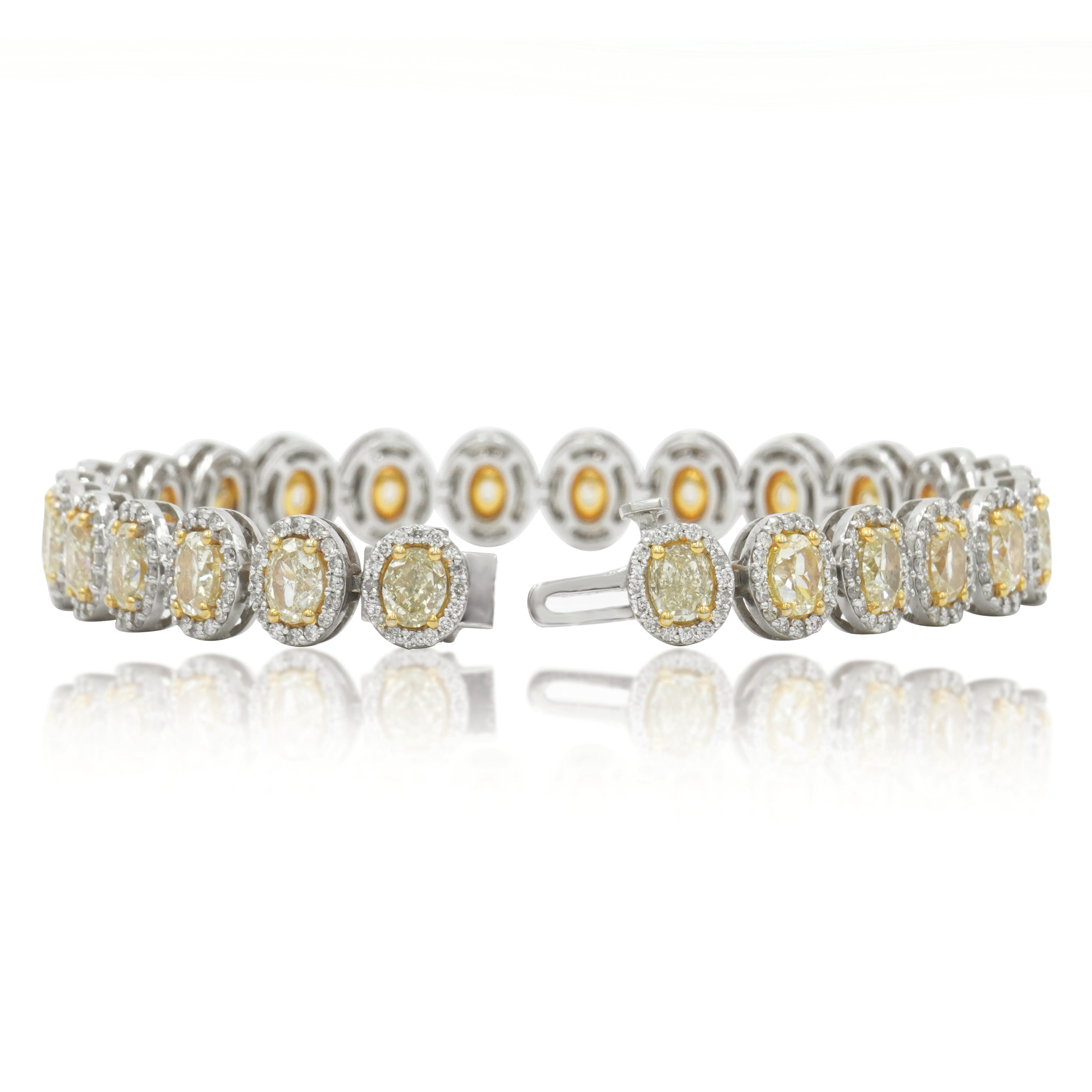 14K White Gold Oval Cut Fancy Yellow Diamond Bracelet 16.46Ct Bracelets