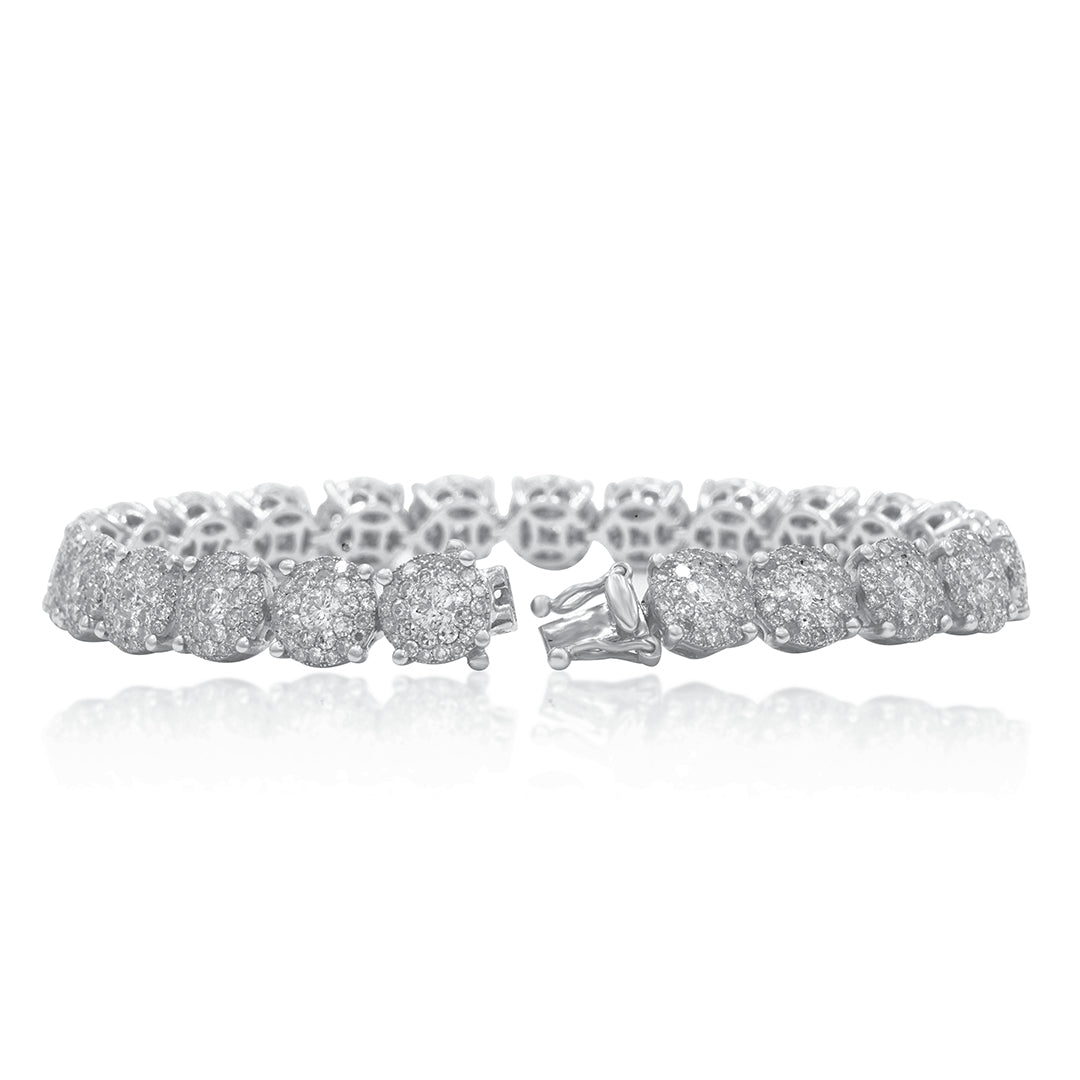 14K White Gold Round Cluster Diamond Bracelet 6.50ct