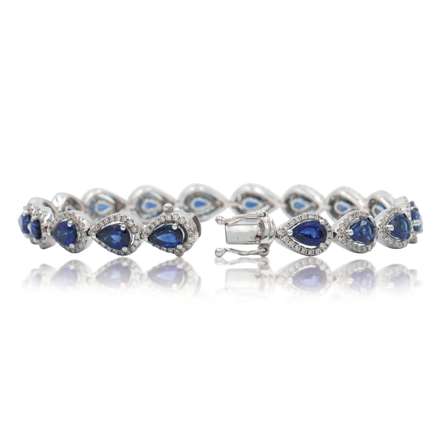 18K White Gold Pear Cut Sapphire & Diamond Bracelet