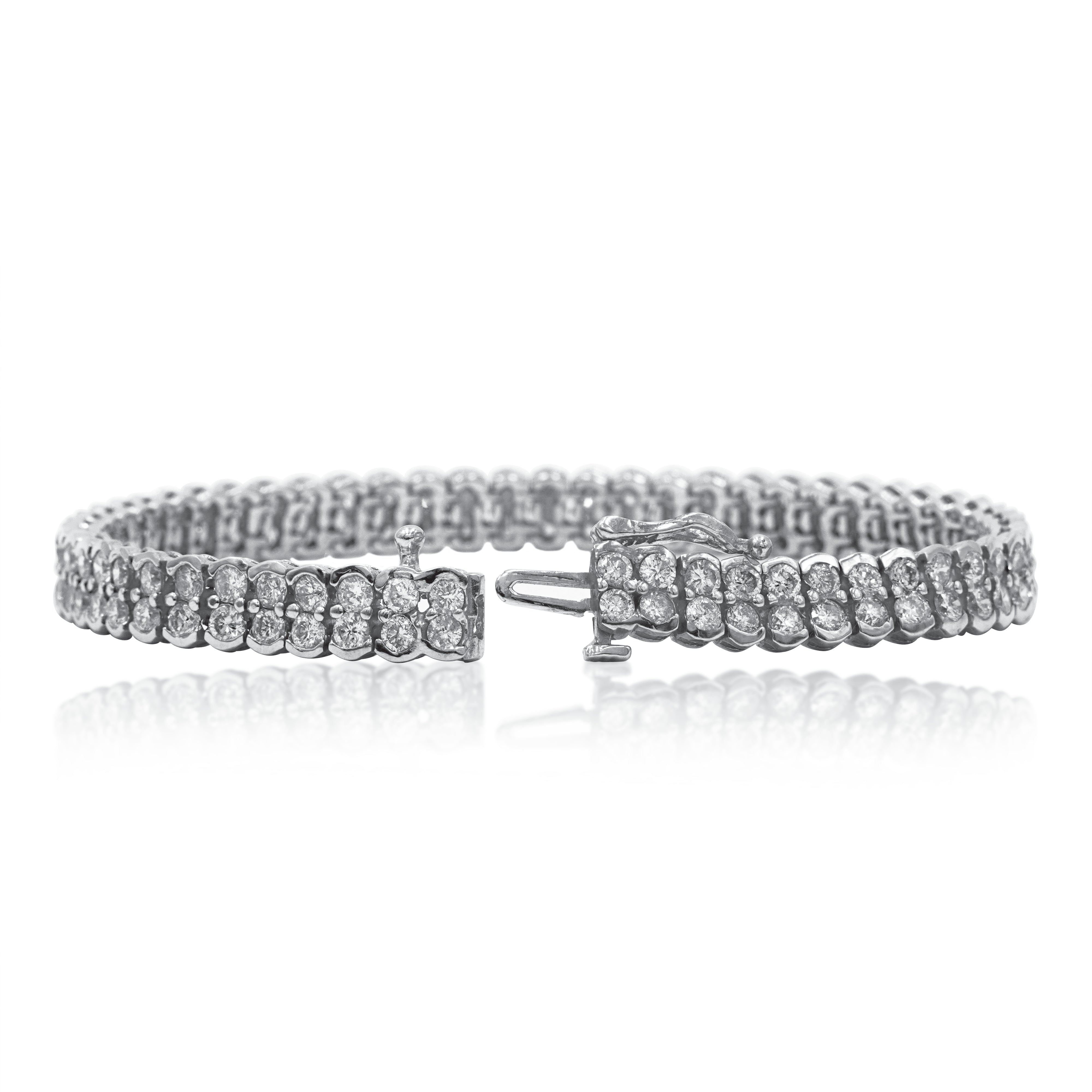 14K White Gold Double Row Round Diamond Tennis Bracelet 7.32Ct Bracelets