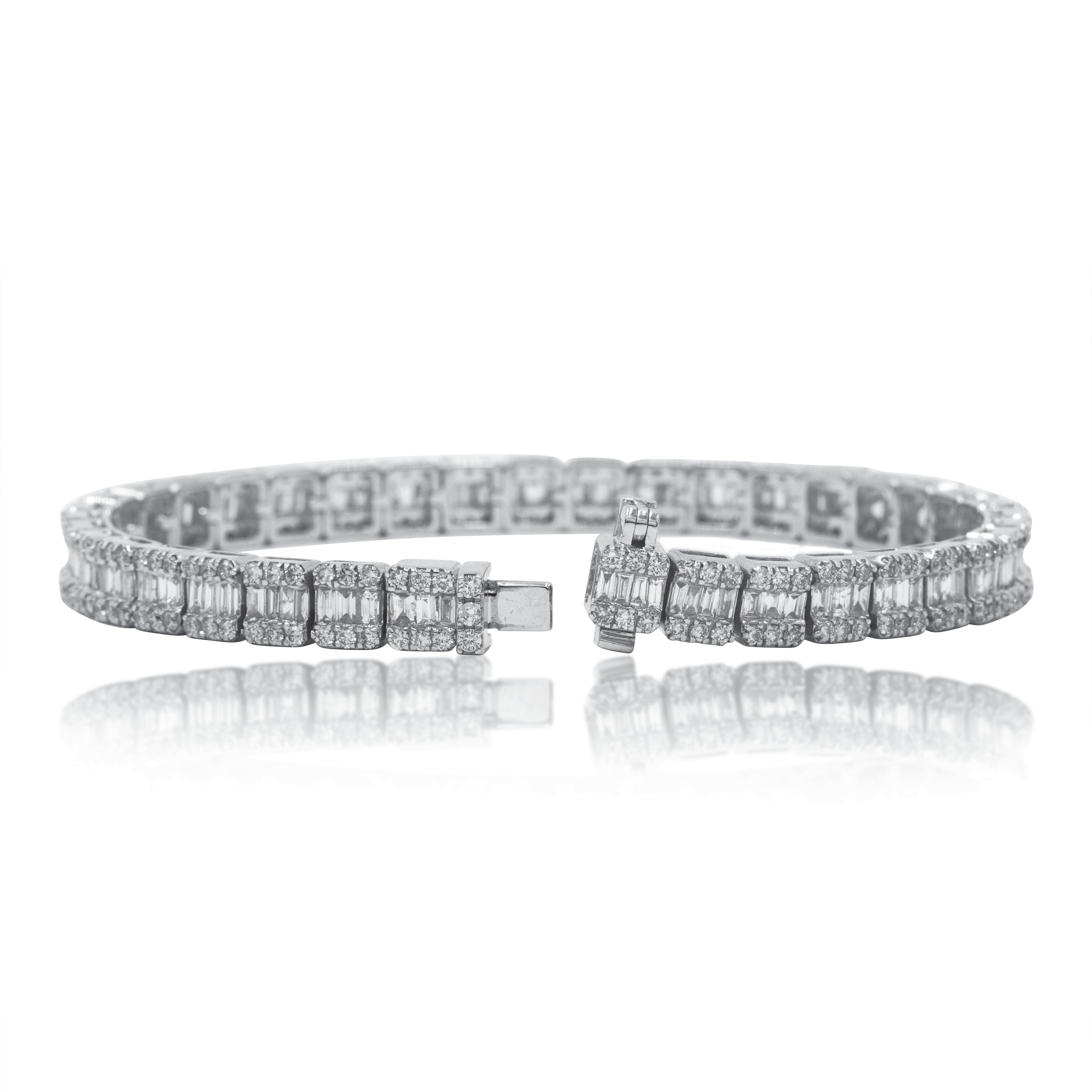 14K White Gold Baguette Diamond Tennis Bracelet 6.06Ct Bracelets