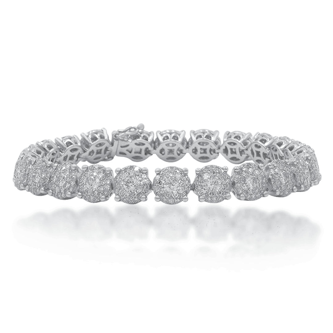 14K White Gold Round Cluster Diamond Bracelet 6.50ct