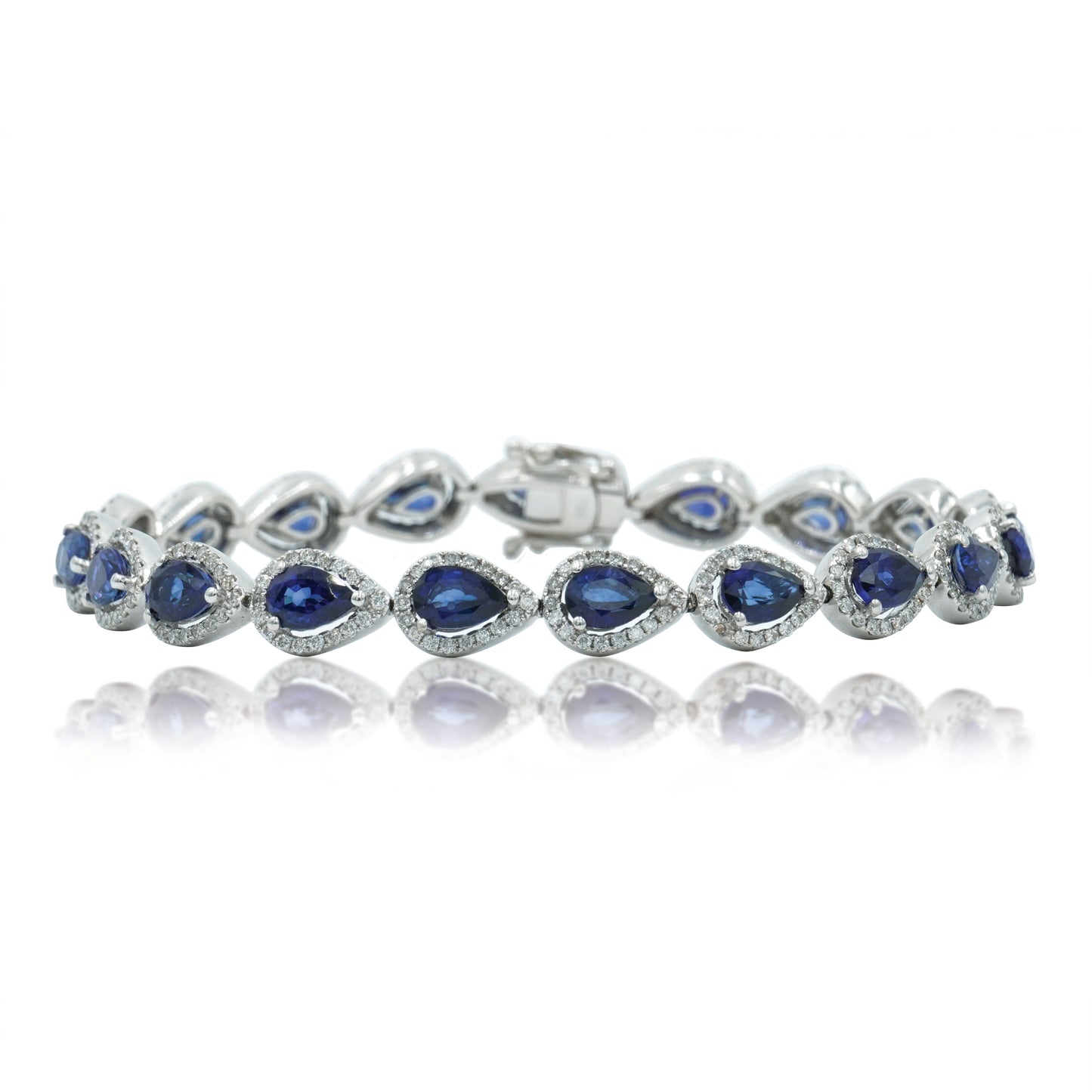 18K White Gold Pear Cut Sapphire & Diamond Bracelet