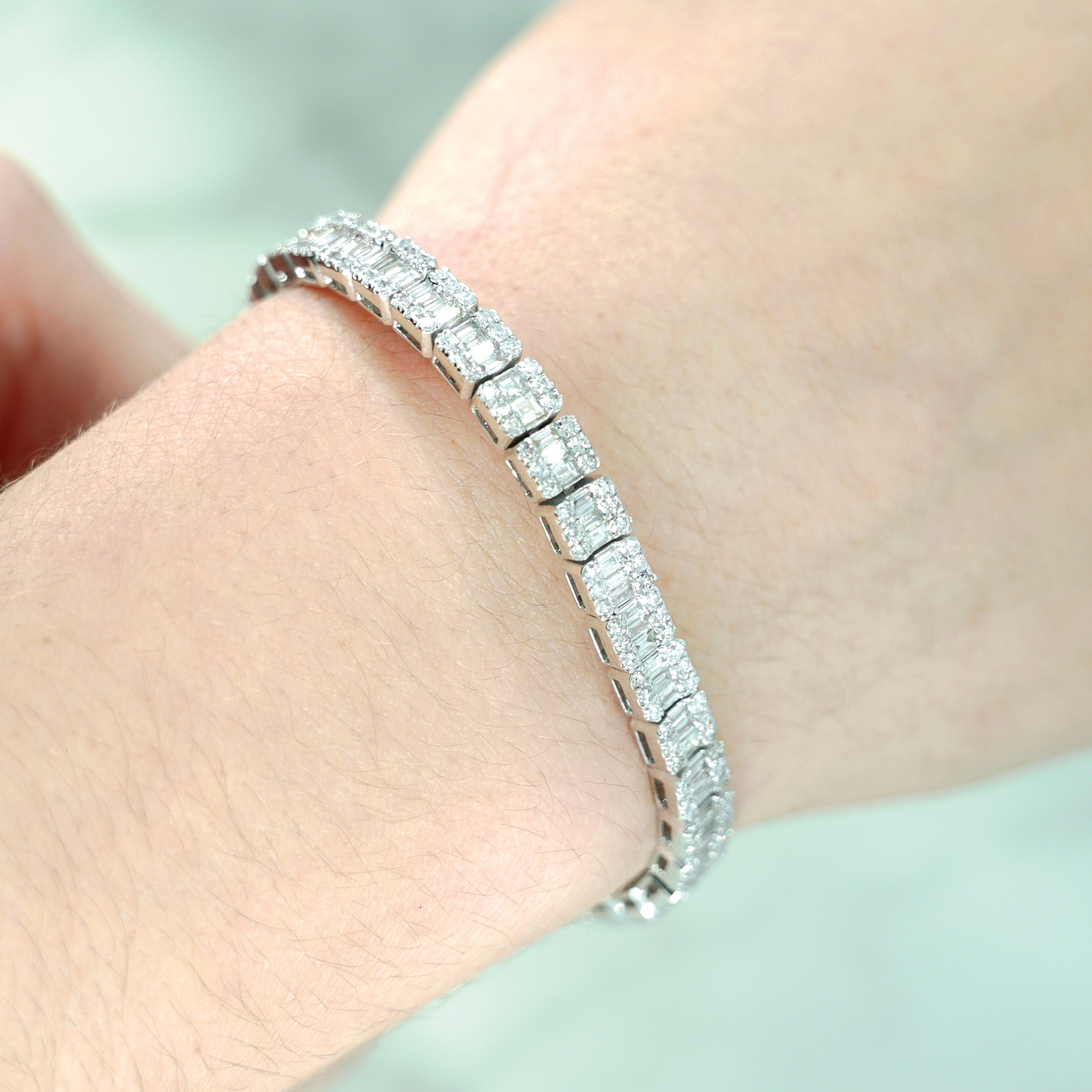 14K White Gold Baguette Diamond Tennis Bracelet 6.06Ct Bracelets