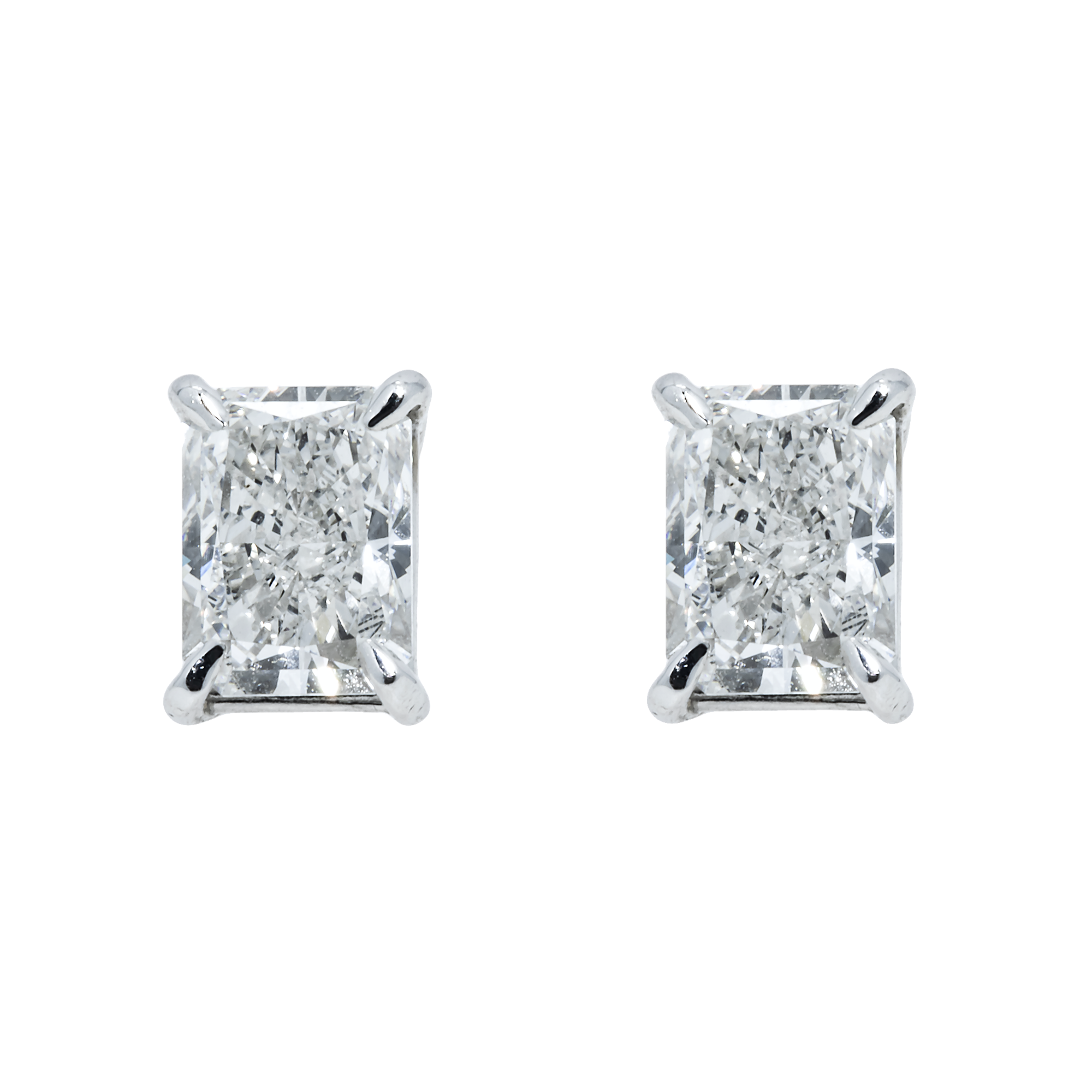 Choose Your Size - 14K White Gold IGI Radiant Diamond Stud Earrings (2.0ct-6ct total)