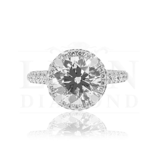 28K White Gold 3.50Ct Round Diamond Engagement Ring 4.98Ctw Bridal