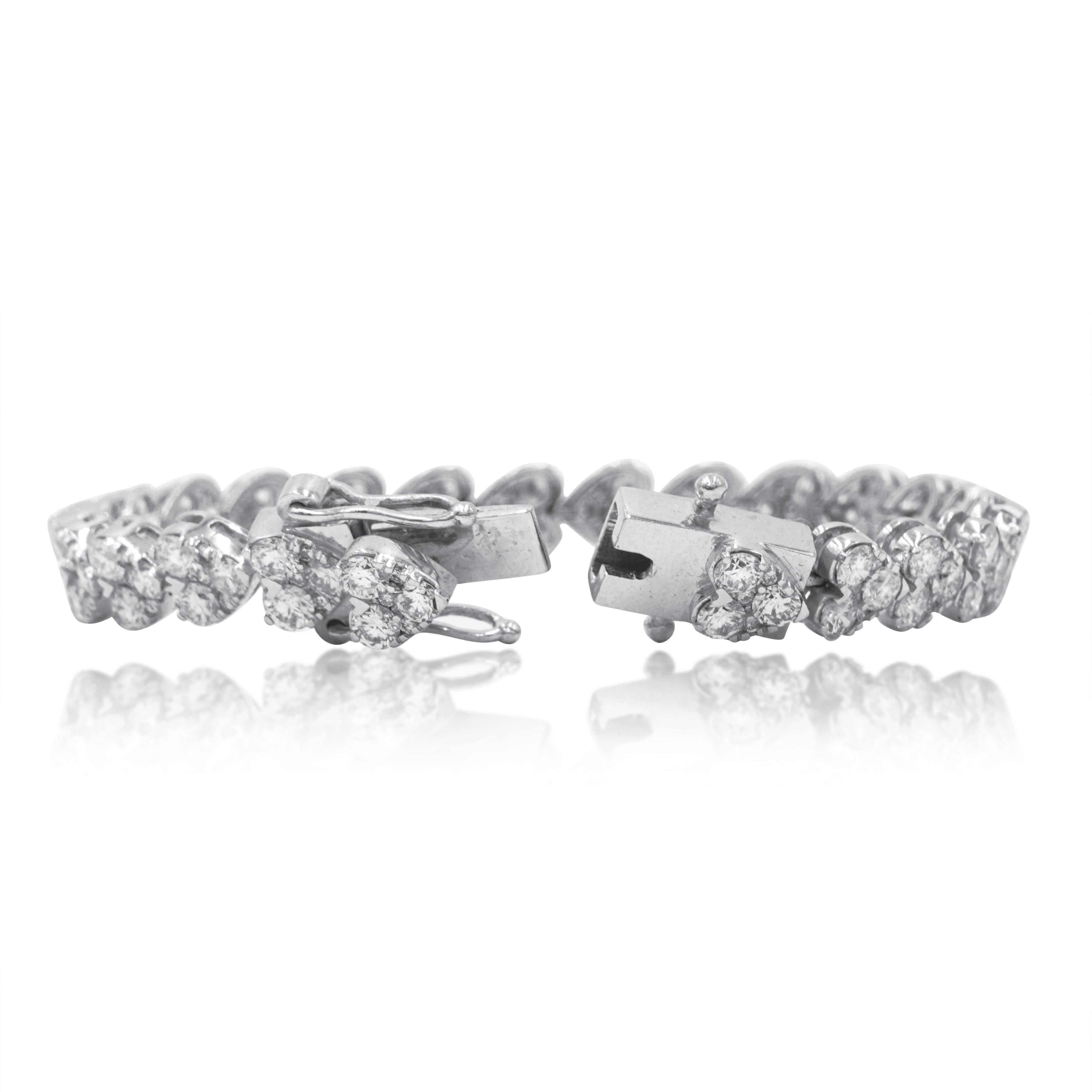 14K White Gold Round Diamond Heart Shaped Bracelet 15.38Ct Bracelets