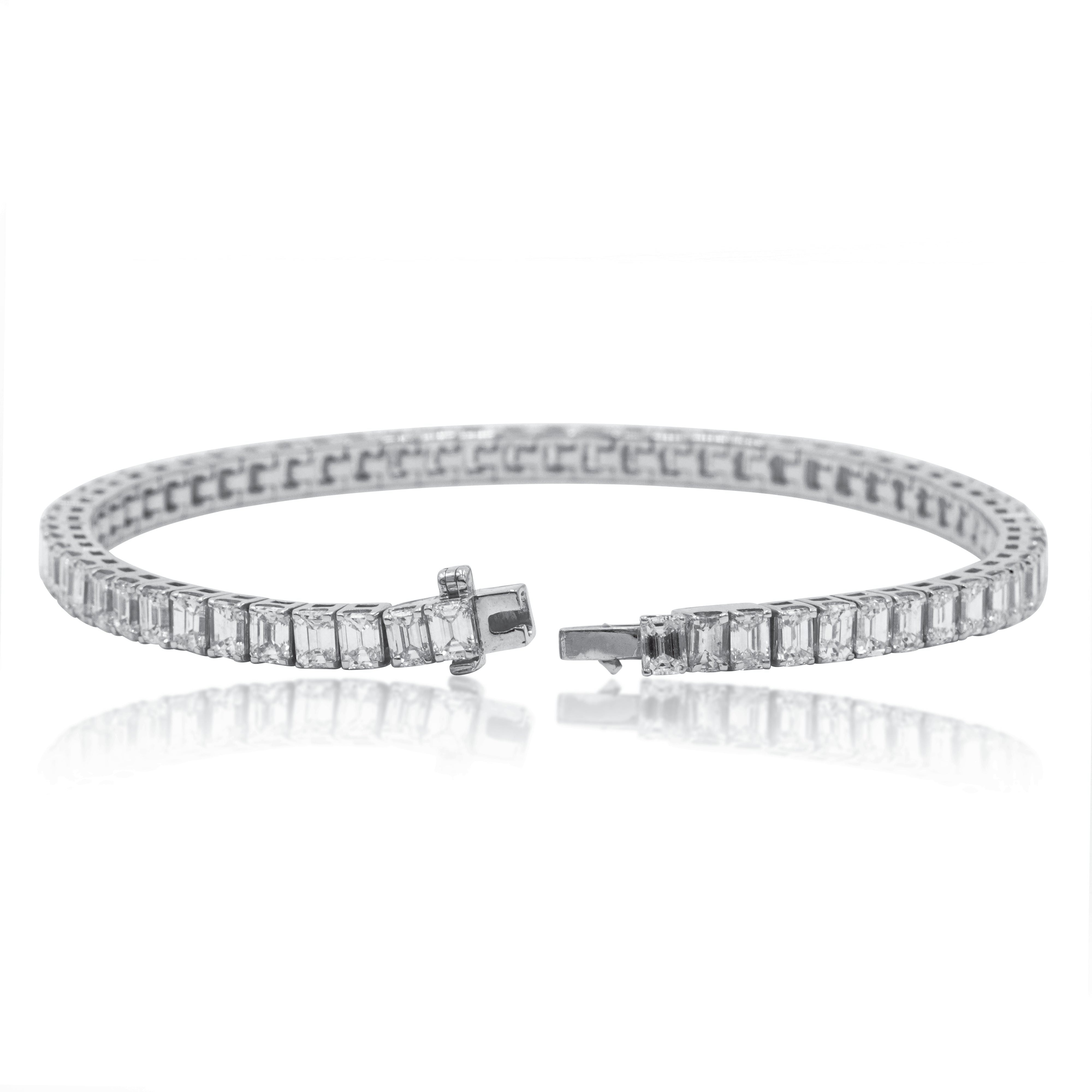 14K White Gold Emerald Cut Diamond Tennis Bracelet 11.83Ct Bracelets