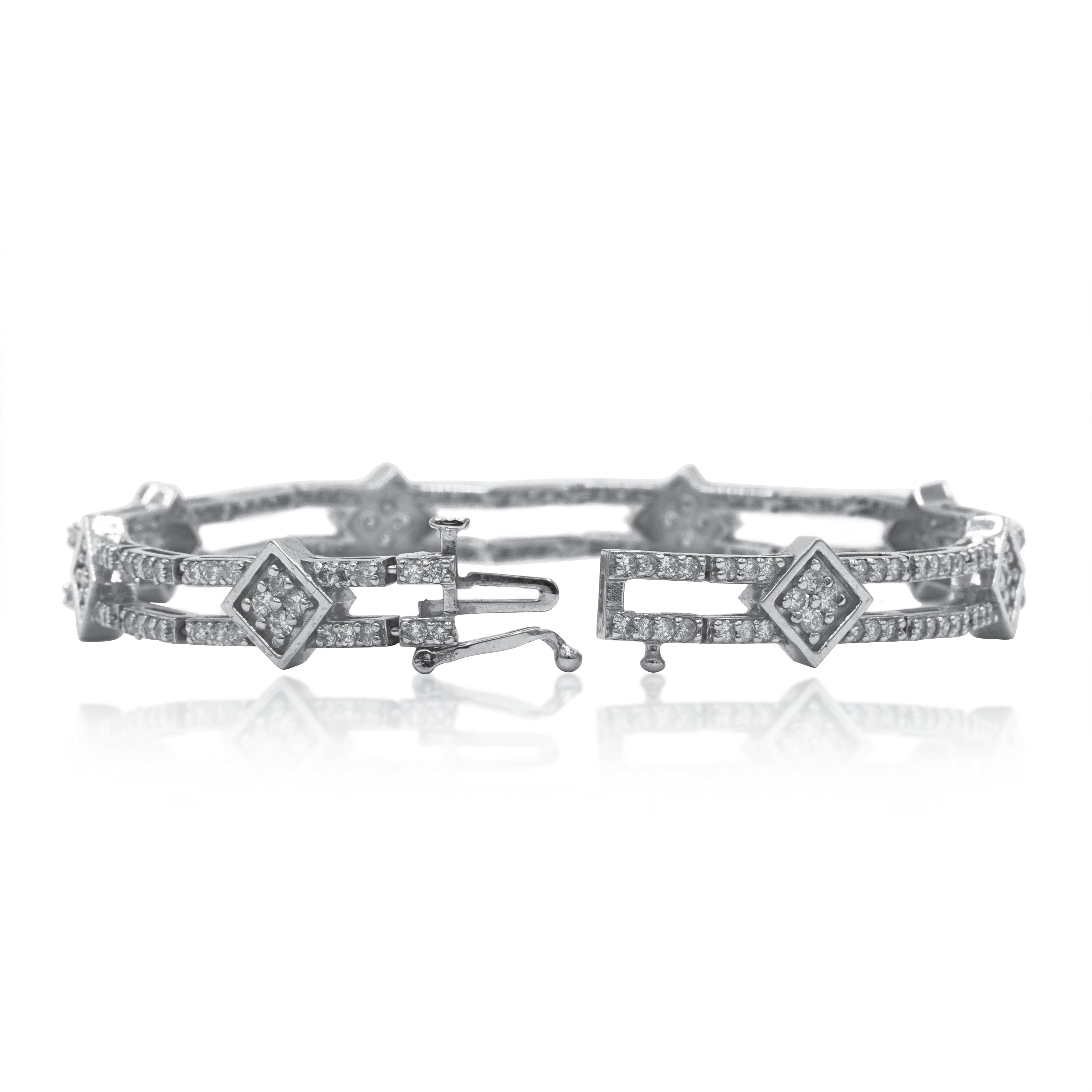 14K White Gold Double Row Design Round Diamond Bracelet 3.06Ct Bracelets