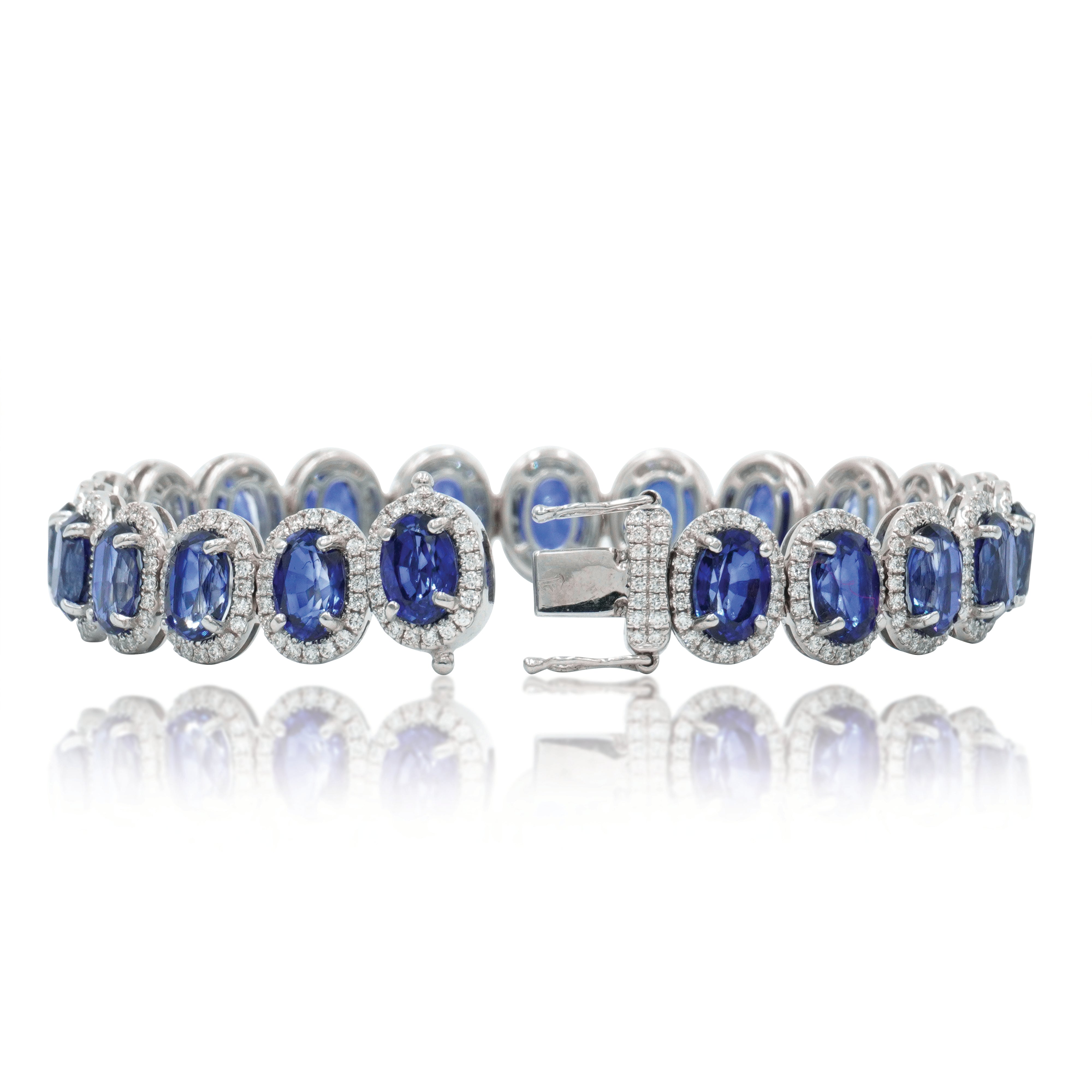 18K White Gold Oval Cut Sapphire & Diamond Bracelet Bracelets