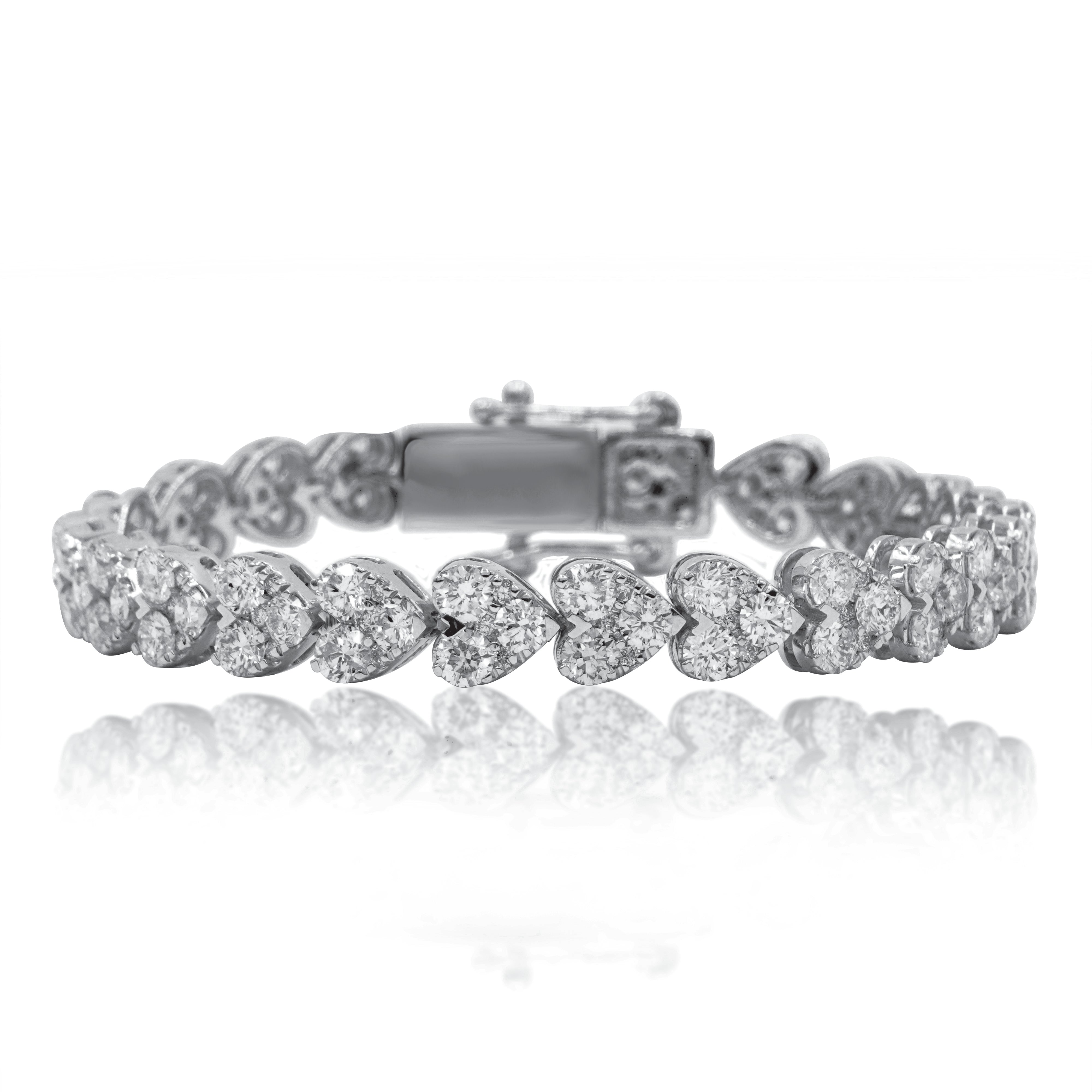 14K White Gold Round Diamond Heart Shaped Bracelet 15.38Ct Bracelets