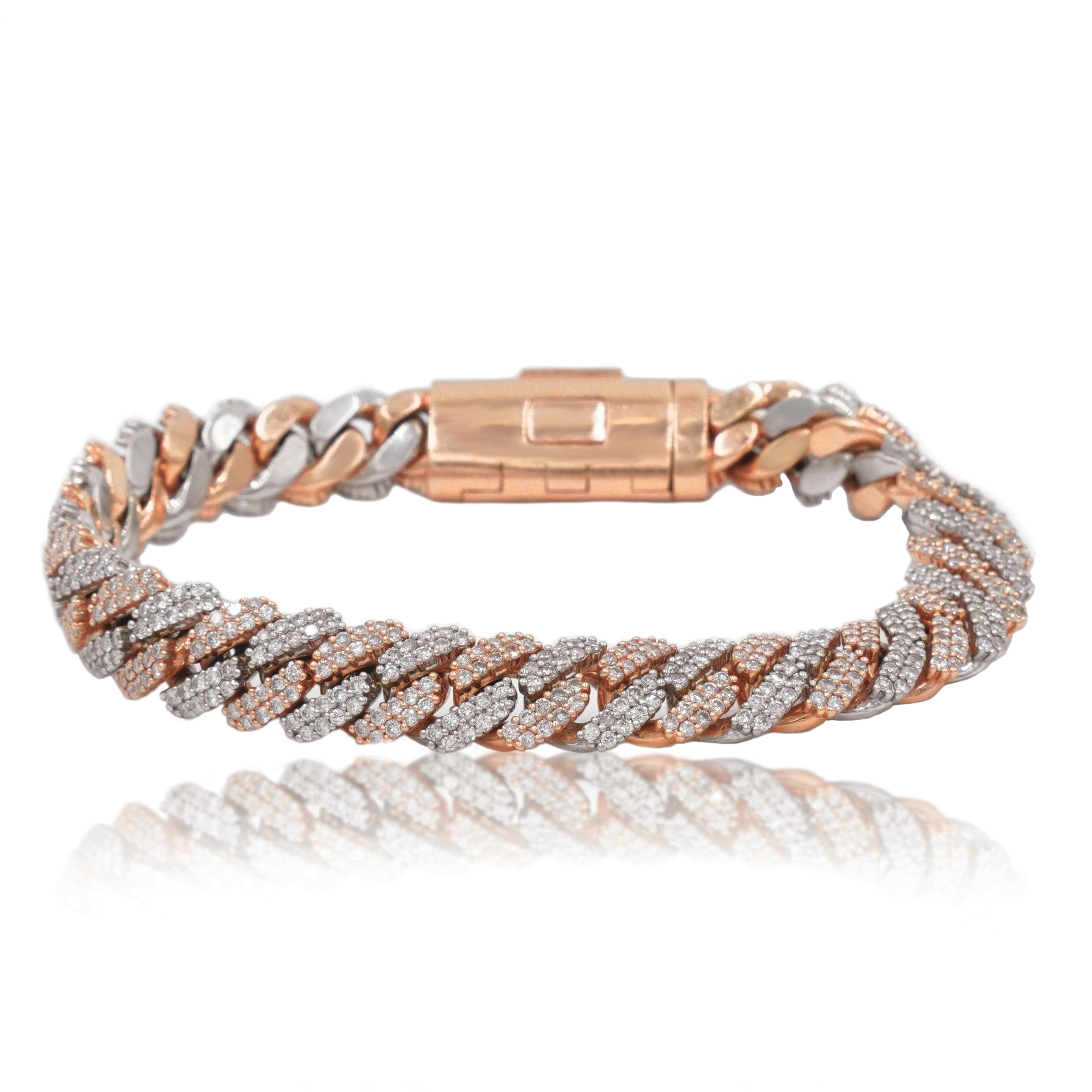 14K Two Tone 10Mm Round Diamond Cuban Link Bracelet 7.0Ct Bracelets