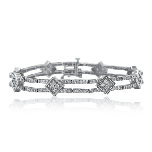 14K White Gold Double Row Design Round Diamond Bracelet 3.06ct