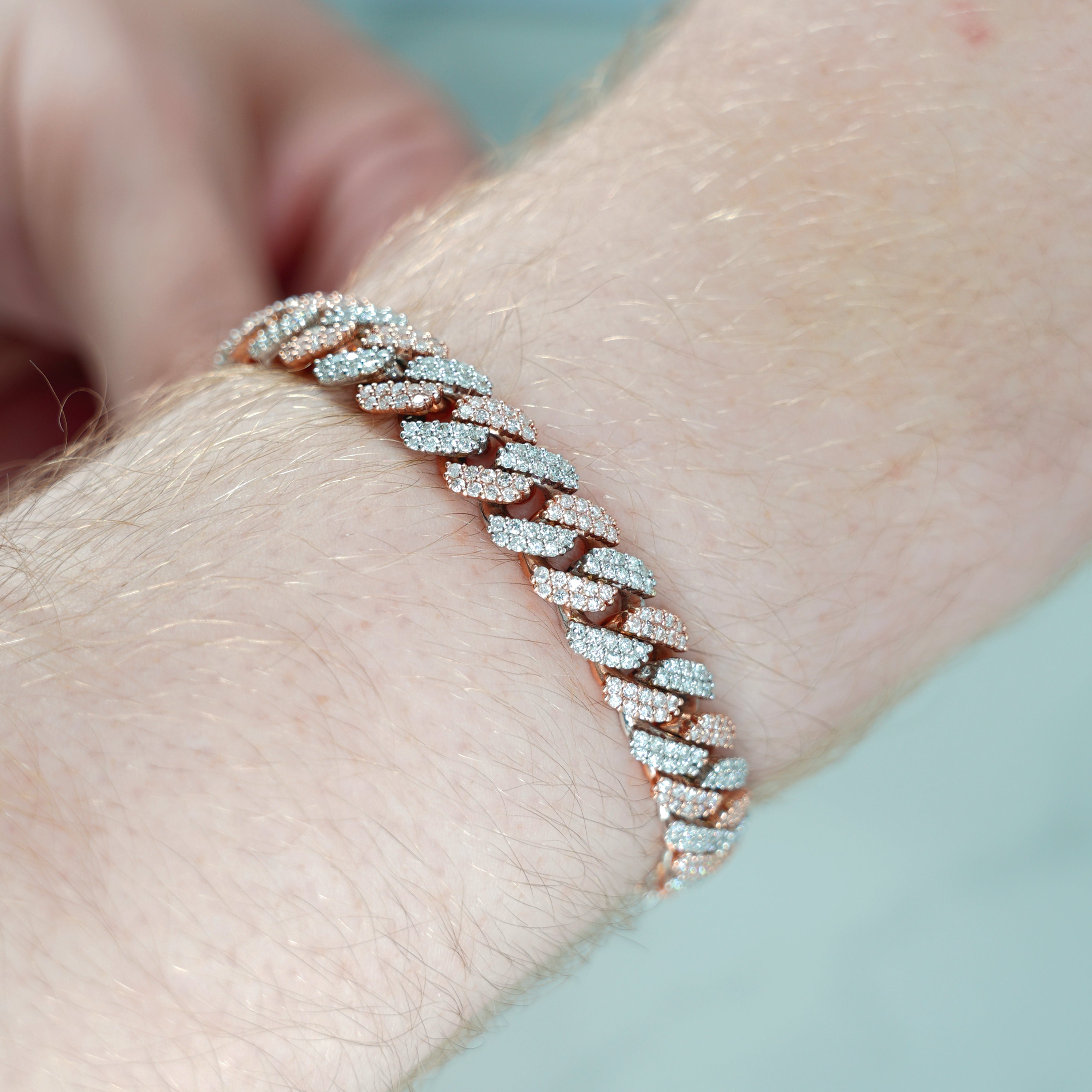 14K Two Tone 10Mm Round Diamond Cuban Link Bracelet 7.0Ct Bracelets