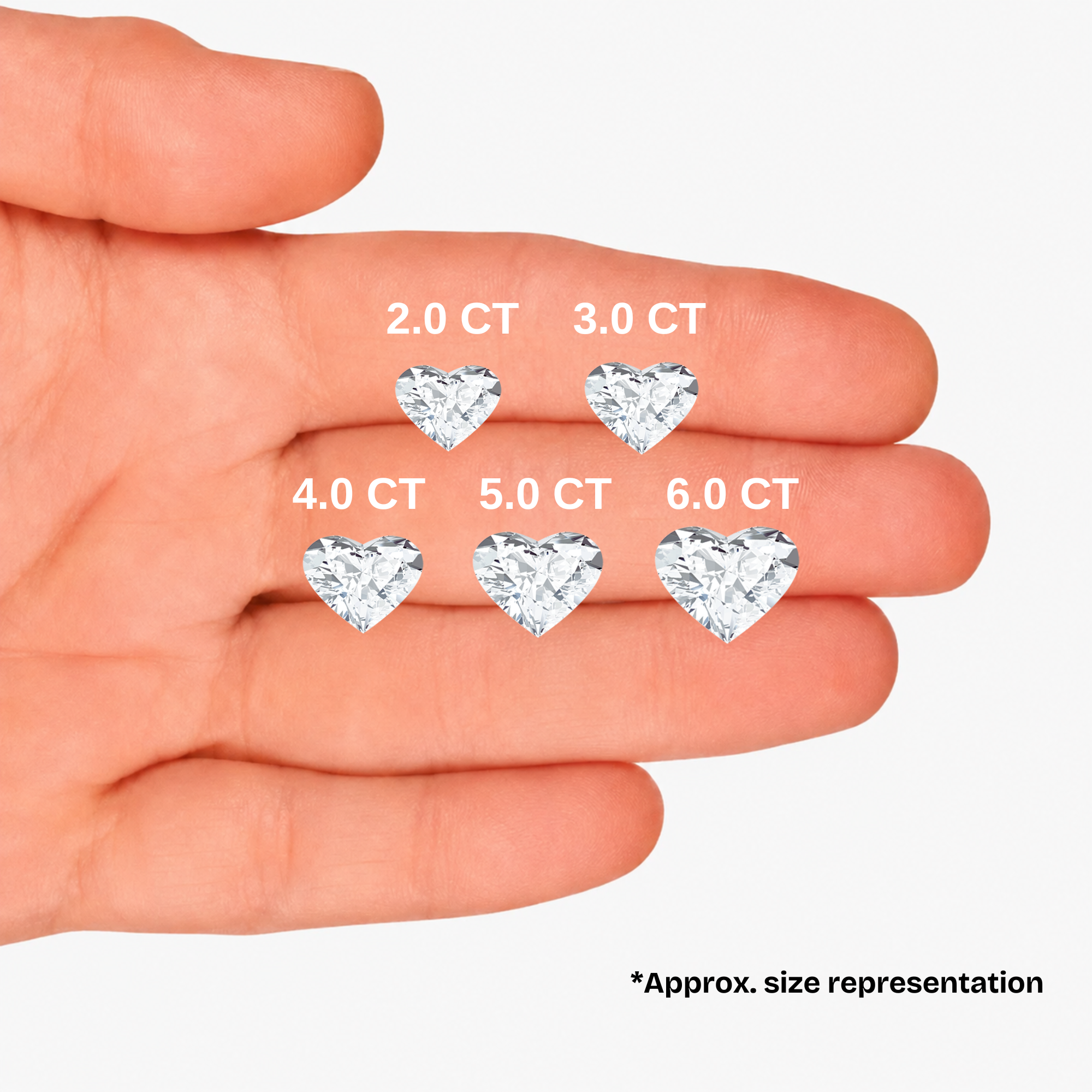Choose Your Size - 14K White Gold IGI Heart Diamond Stud Earrings (2.0ct-6.0ct total)