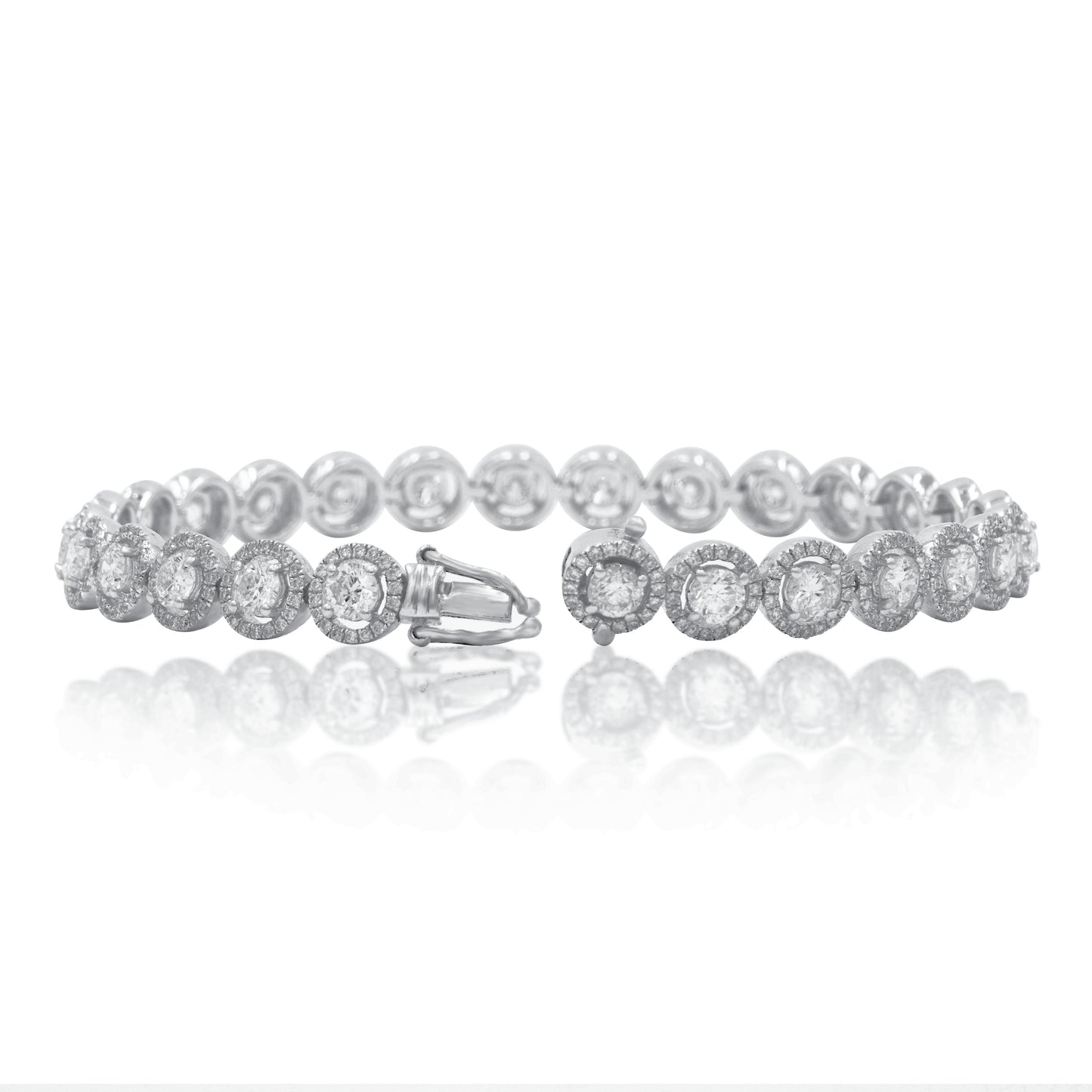 18K White Gold Round Diamond Halo Bracelet 6.63ct