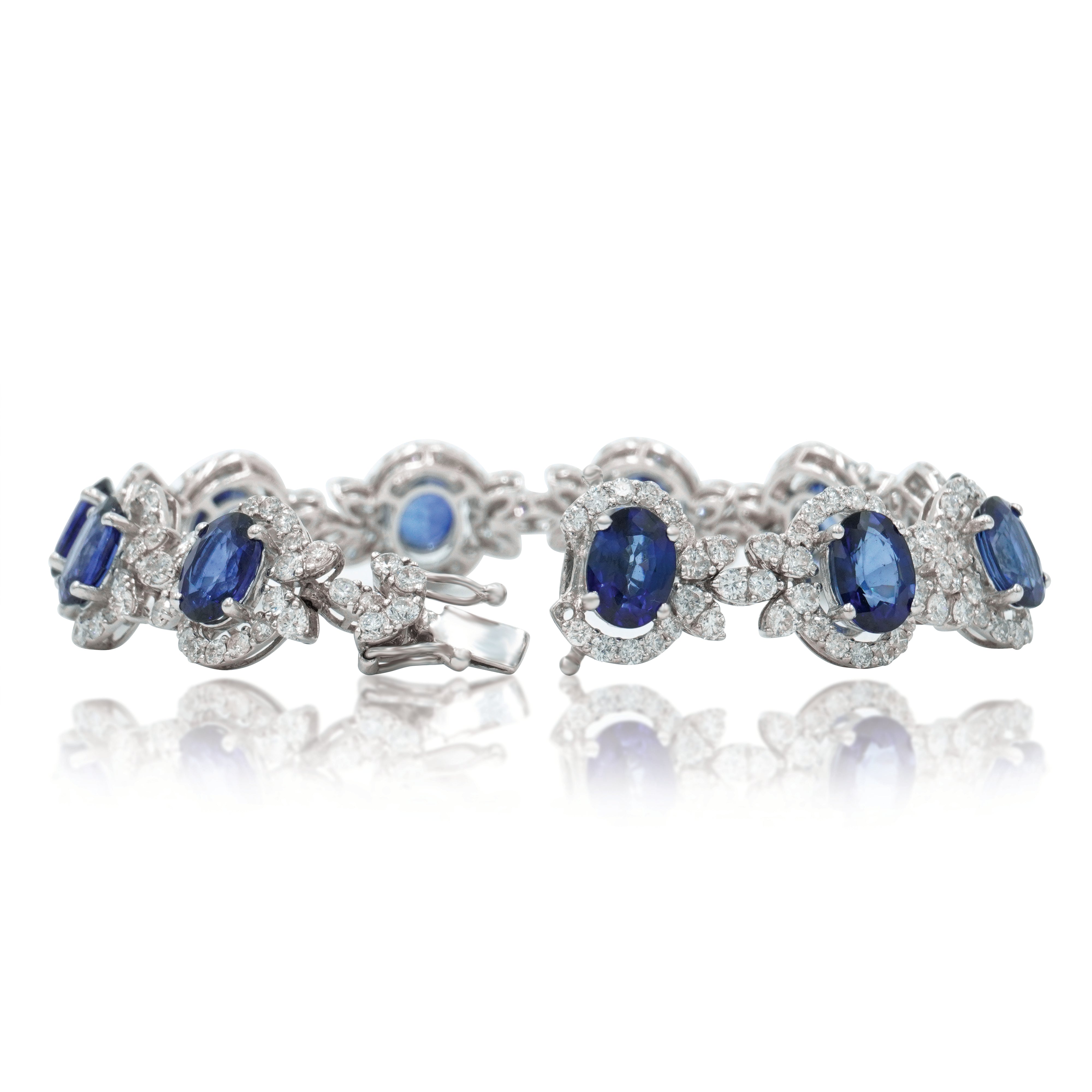 18K White Gold Oval Cut Sapphire & Diamond Bracelet Bracelets