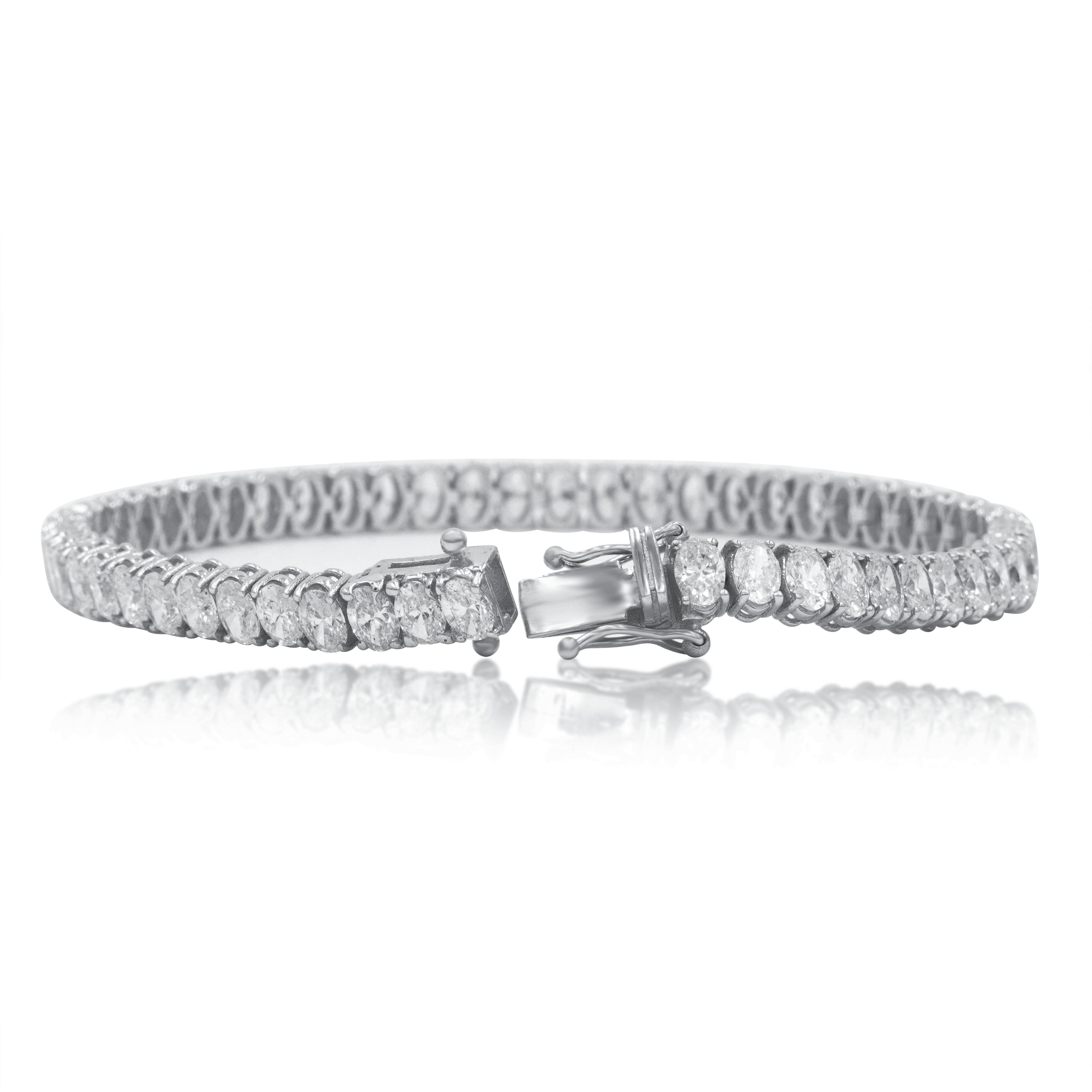 18K White Gold Oval Cut Diamond Tennis Bracelet 10.79Ct Bracelets