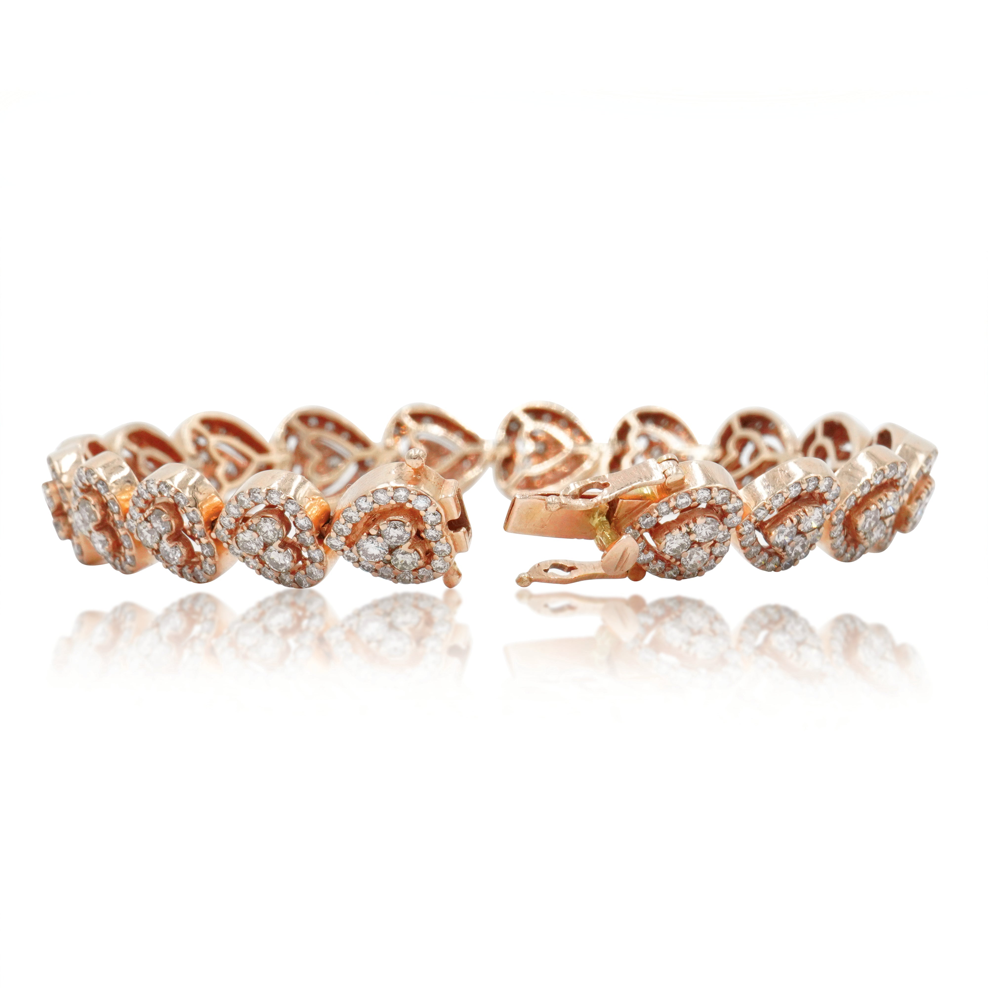 14K Rose Gold Round Diamond Heart Shaped Bracelet 7.30Ct Bracelets