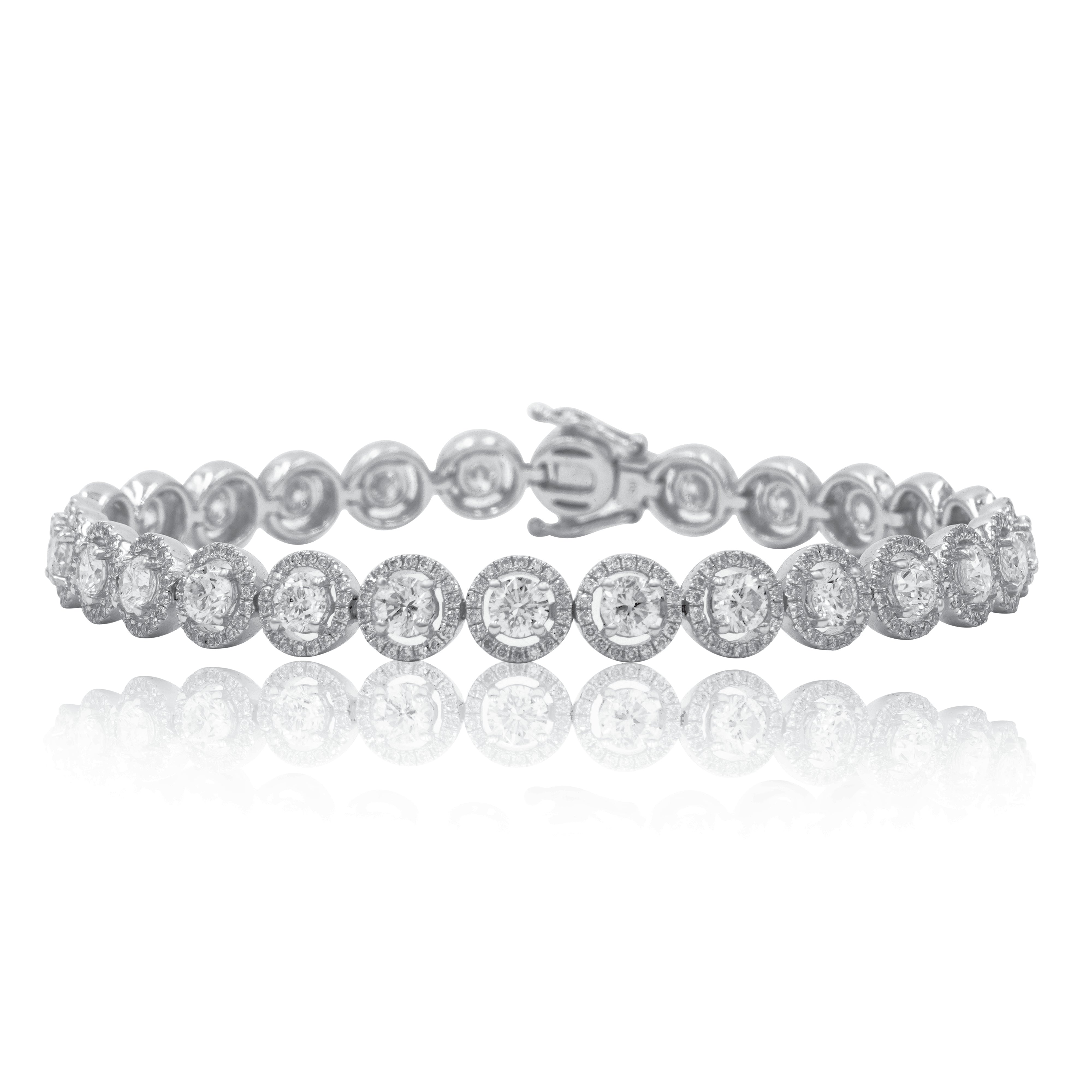 18K White Gold Round Diamond Halo Bracelet 6.63Ct Bracelets