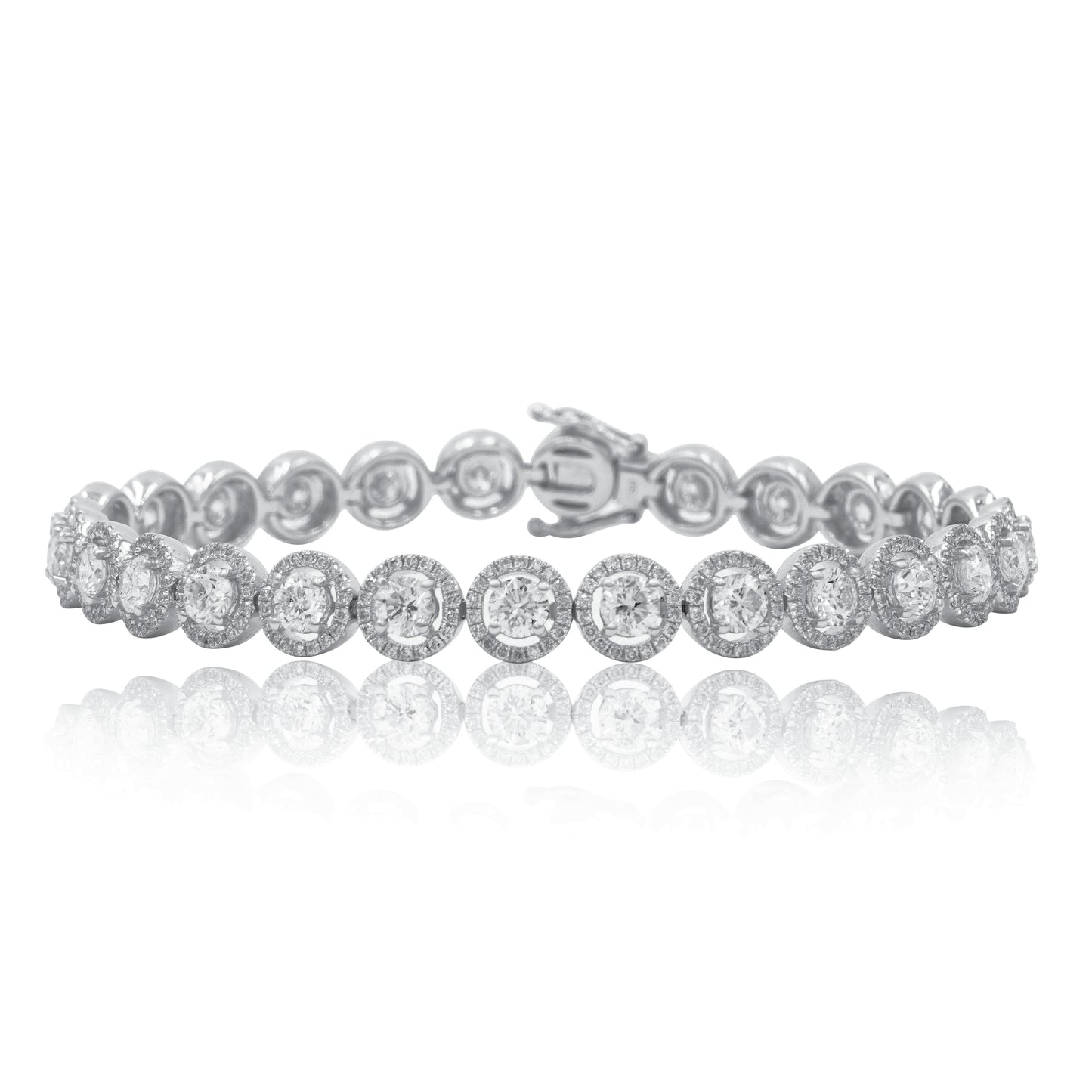 18K White Gold Round Diamond Halo Bracelet 6.63ct