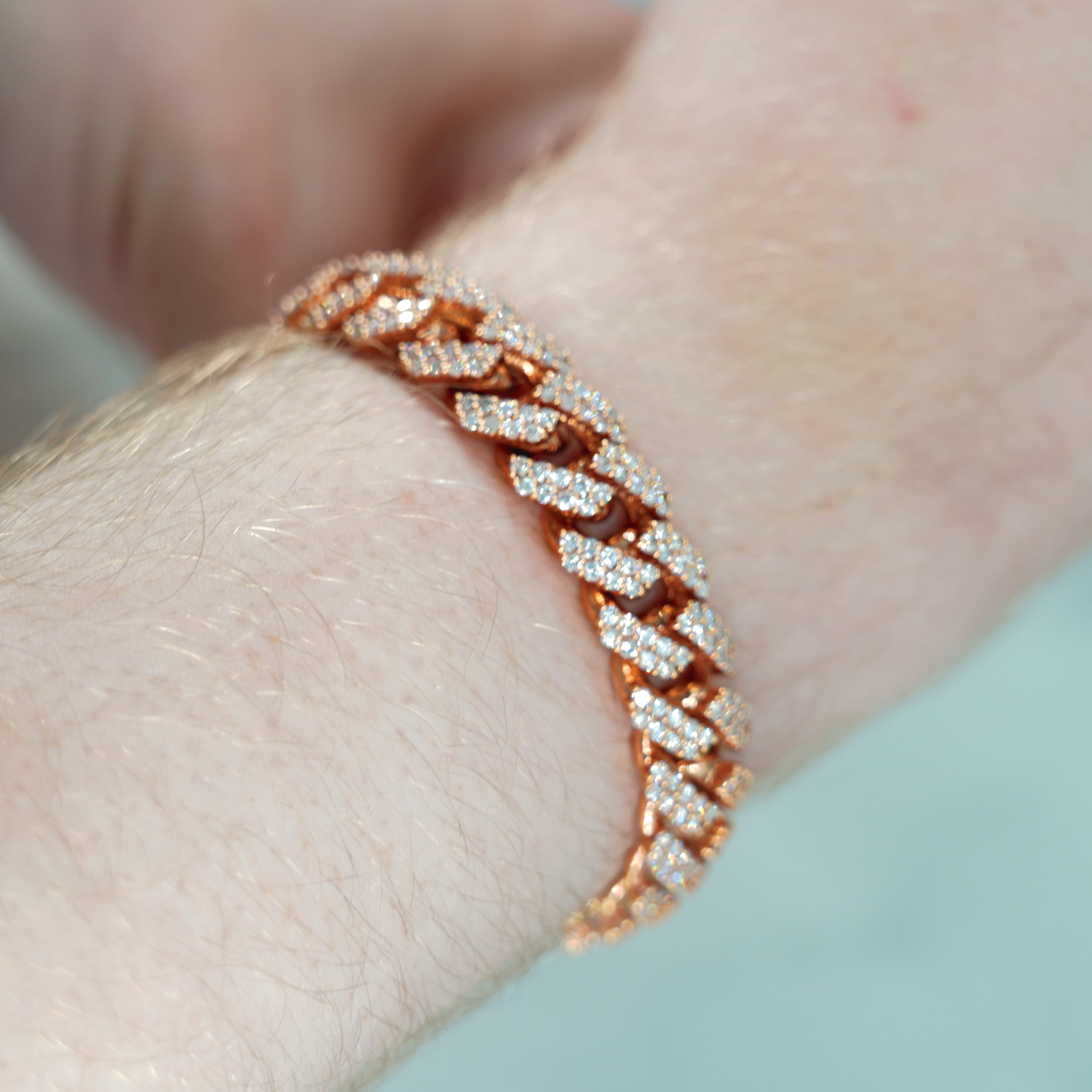 14K Rose Gold 12.5Mm Round Diamond Cuban Link Bracelet 10.97Ct Bracelets